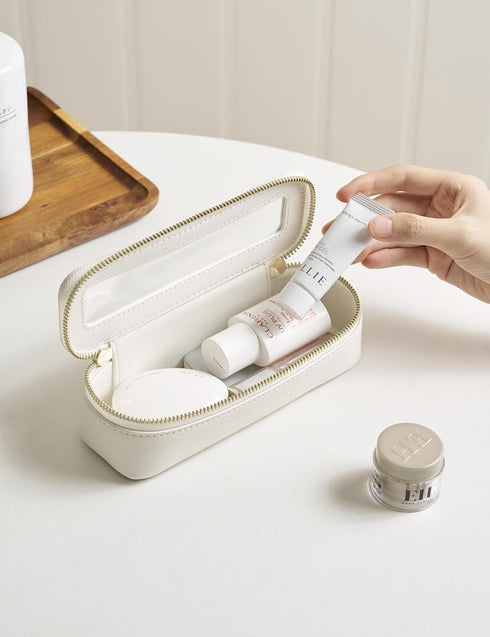 Slim Makeup Brush Bag Travel Clear Toiletry Bag for Women Cute White Make Up Bag for Traveling Cosmetic Bag Organizer Waterproof Tansparent Beauty...