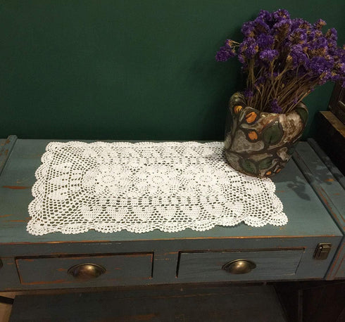 White Handmade Crochet Cotton Table Runner Lace Doilies Doily Rectangle Dresser Scarves,16 by 24 Inches....