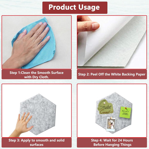 Hexagon Felt Bulletin Board, 8.7"x7.5"x0.35" 4 Pack Self-Adhesive Tiles Pin Board for Office Home School Decor Stickers Memos Photos Display(GY-19...