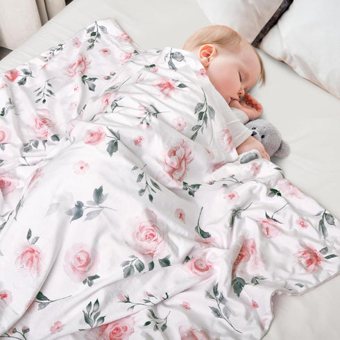 david's kids Minky Baby Blanket for Girls, Soft Lightweight Micro Fleece Blanket with Double Layer, Dotted Backing, Breathable Receiving Blanket f...