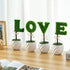 MyGift Decorative L-O-V-E Letter Shaped Small Faux Topiary Trees in White Ceramic Pots, Indoor Artificial Plants Sculpted Love Hedge Gift for Mom,...
