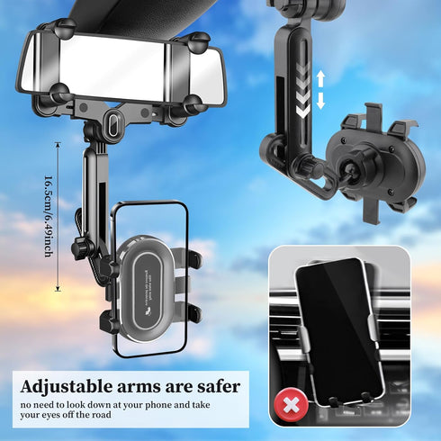 Rearview Mirror Phone Holder for Car - Adjustable Multifunctional 360°Rotatable and Retractable Bracket for Car Rear View Mirror Mount Holders...