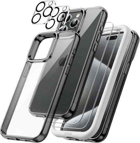 JETech 5 in 1 Case for iPhone 15 Pro Max 6.7-Inch with 2-Pack Each Tempered Glass Screen Protector and Camera Lens Protector, Non-Yellowing Shockp...