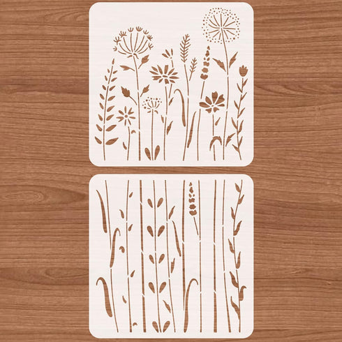 BENECREAT 2Pcs Wildflower Stencils, 12x12inch Tall Flower Weeds Tree Plants PET Painting Templates Drawing Stencils for Scrapbooking, Floor Furnit...