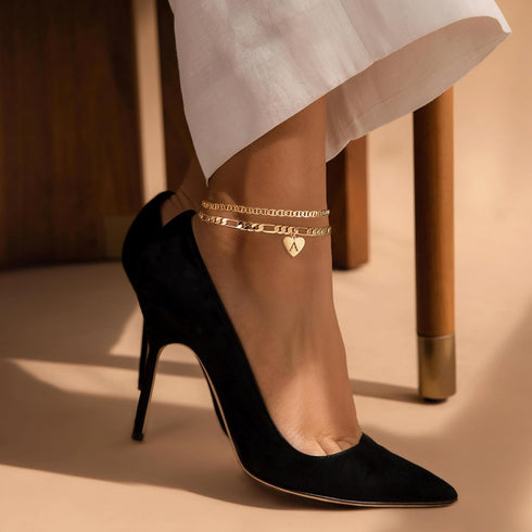 YANODA Initial Ankle Bracelets for Women, Layered Gold Anklets for Women 14k Real Gold Filled Figaro Letter Anklets for women waterproof Summer Je...