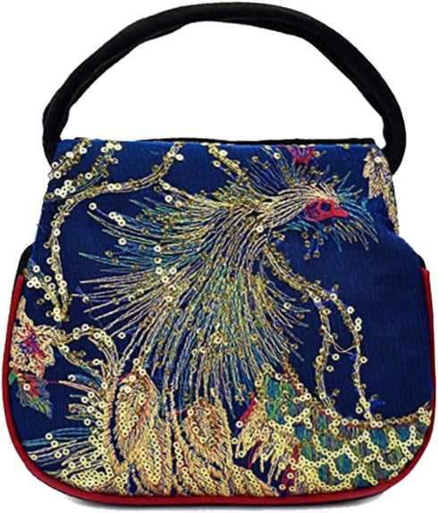 Women Mini Peacock Embroidery Handbag - Ethnic Retro Canvas Party Purse...