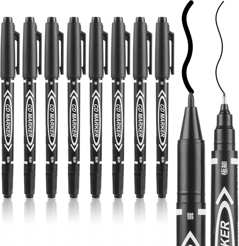 Black Markers for Drawing, 10 Pack Dual Tip Brush Pens Permanent Marker Set for Art Drawing Sketching Writing Dooding Marking...