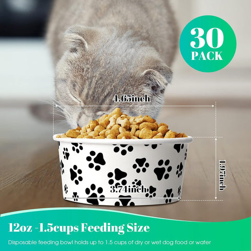 30 Pieces Disposable Dog Bowls Small Pet Feeding Bowls with Printed Pattern Dog Dishes for Small Dogs Pet Paper Food Bowls Travel Bowls for Feedin...