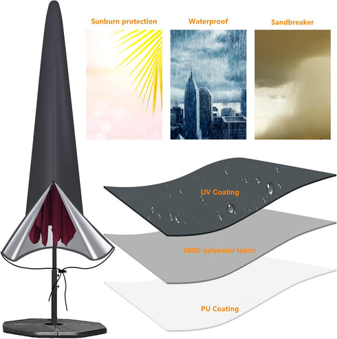 OKPOW Umbrella Cover 420D Oxford Fabric Patio Umbrella Covers Waterproof with Zip, for 9ft to 12ft Garden Outdoor Umbrella (Dark Grey)...