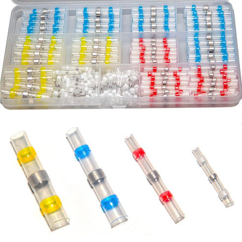 194PCS Solder Seal Wire Connectors Kit, Waterproof Insulated Heat Shrink Butt Sleeve Solder Stick Electrical Wire Terminals for Marine Automotive ...