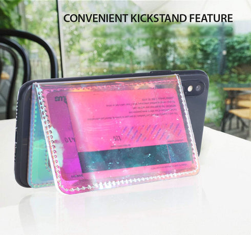 CheapSunday ID Card Holder for Back of Phone Leather Phone Wallet Stick On with Stand Flip Waterproof Leather Adhesive Wallet for Most Cellphones ...