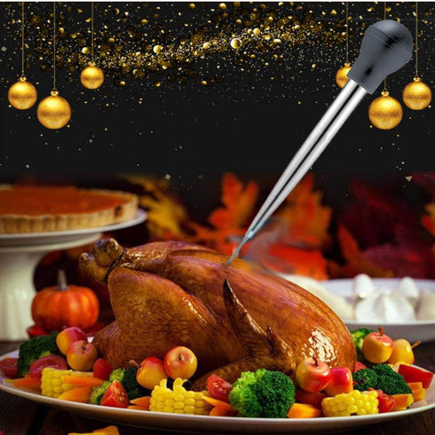 Turkey Baster for Cooking, Stainless Steel Turkey Baster Syringe with Cleaning Brush and Marinade Injector, Black...