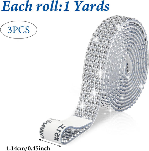 3 Yards Self Adhesive Rhinestone Ribbons Diamond Bling Crystal Rhinestone Ribbon Sticker Silver Rhinestone Strips Glitter Bling Wrap Roll Ribbons ...