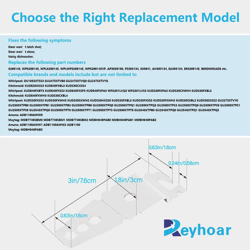 Reyhoar 2 Pack 8269145 Undercounter Dishwasher Upper Mounting Bracket Replacement with Screws Compatible with Whirlpool & KitchenAid Dishwashers, Replaces WP8269145 AP3039168 PS393134