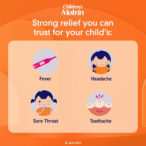 Children's Motrin Oral Suspension Medicine, 100 mg Ibuprofen, Kids Fever Reducer & Pain Reliever for Minor Aches & Pains Due to Cold & Flu, Alcoho...