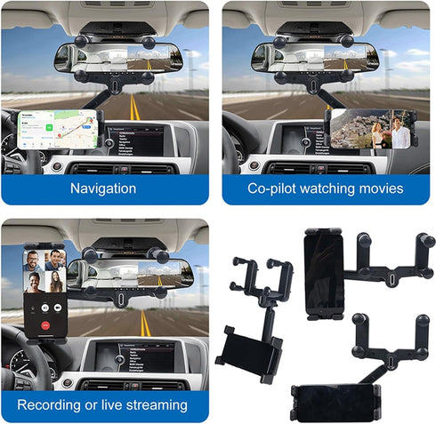 Large Rearview Mirror Phone Holder, The New car Mobile Phone Holder for Car 360°Rotatable and Retractable?Upgraded Four Corners Fixed Anti-Shake M...