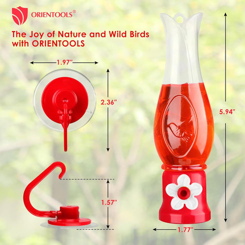 ORIENTOOLS Hummingbird Feeder 4Pack, Mini Hanging Flower Bird Feeders for Outdoors with 4 Window Mount Suction Cup Accessories, 3.4 oz/Pc...