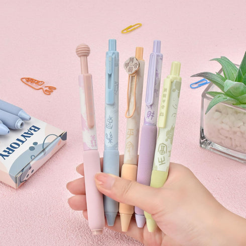 BAYTORY 5Pcs Cute Gel Pens Black Ink, Retractable ST Fine Point 0.5mm Gel Ink Pens, Quick Dry Smooth Writing for Office & School Supplies Journali...