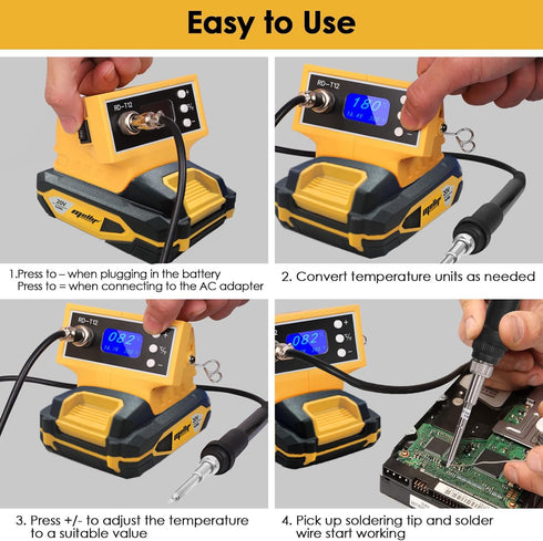 Cordless Soldering Iron Station compatible w/Dewalt 20V Max Battery (NOT Included) with Digital Display, Auto-Sleep, °C/°F Conversion, Welding Too...
