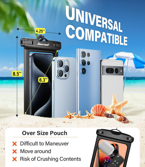 Hiearcool Waterproof Phone Pouch, Universal Case Compatible for iPhone 15 14 13 12 Pro Max Plus Up to 8.3", IPX8 Beach Travel Essentials-Black-2 P...