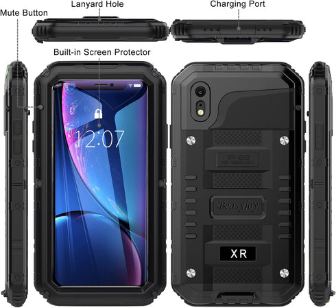 Beasyjoy for iPhone XR Metal Case, Waterproof Heavy Duty Case with Built-in Screen Protector, Full Body Protective Shockproof Tough Rugged Militar...