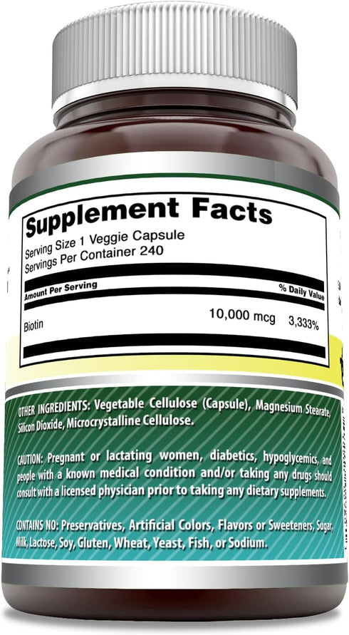 Amazing Formulas Biotin 10000 Mcg Veggie Capsules | Vitamin B7 Supplement | Non-GMO | Gluten Free | Made in USA (240 Count)...