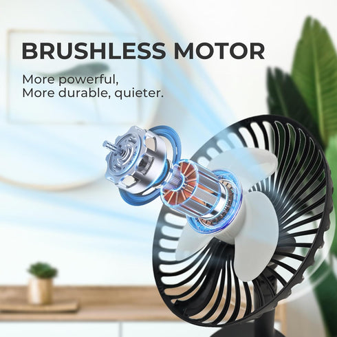 Rechargeable Small Quiet Desk Fan - 2400 mah 5-inch Table Fan with LED Light, Portable Battery Operated Fan with Hook for Office, Bedroom, Camping...