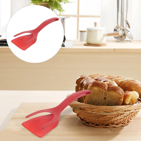 Alipis 2 in 1 Grip and Flip Spatula Tongs Egg Flipper Tong Pancake Fish French Toast Omelet Making for Home Kitchen Cooking Tool Red...