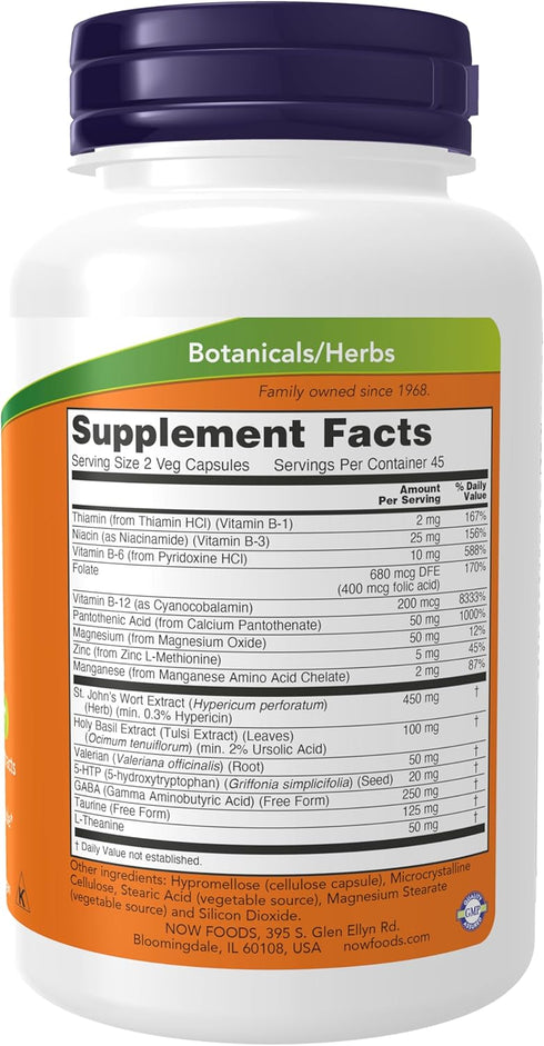 NOW Supplements, Mood Support with St. John's Wort, Nutrient and Herbal Extracts, 90 Veg Capsules...