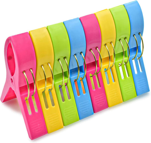JABINCO Beach Towel Clips Chair Clips Towel Holder,Plastic Clothes Pegs Hanging Clip Clamps, Yellow,Blue,Green,red (Pack of 8)...