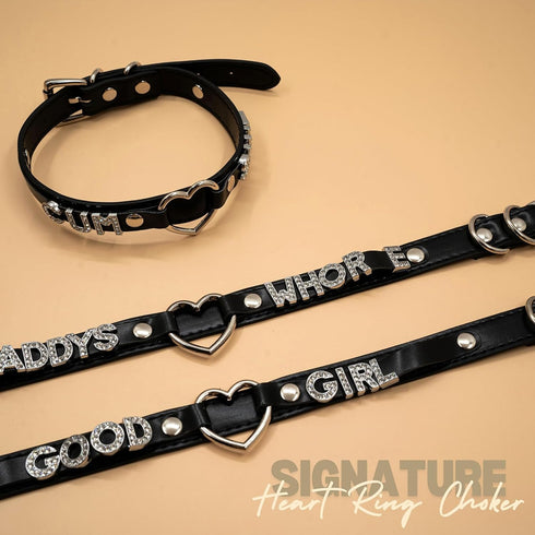 Black Heart O-ring Letter Choker Necklace For Women, Punk Handmade PU Leather Leash Collar For Girl Adjustable Gothic Jewerly...