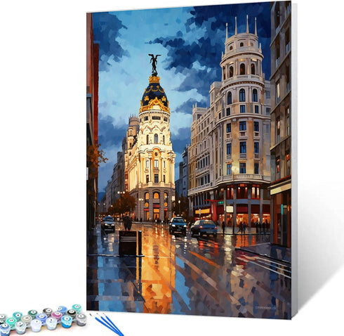 Famous Metropolis Building Paint by Numbers Kits 16x20 inch Canvas DIY Oil Painting for Kids, Students, Adults Beginner with Brushes Acrylic Pigme...