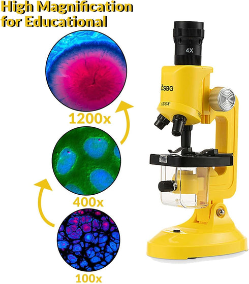 Little World Science Kits for Kids Beginner Microscope Kit with LED 100X 400X and 1200X Magnification Kids Educational Toy Birthday Halloween...