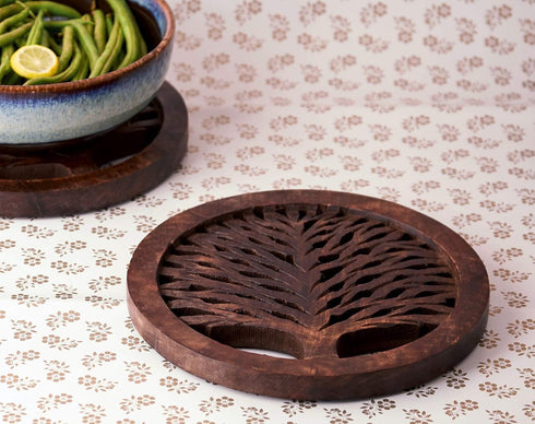 Set of 2 Wooden Trivets for Hot Dishes Pots and Pans Tea Pot Holders Nonslip Heat Resistant Kitchen Counter Accessories for Table Countertops (TRW...
