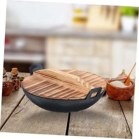 Alipis 1 Set Mini Amphora Wok Household Work Wrought Iron Wooden Cover...