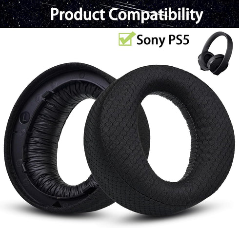 Earpads Replacement for Sony Playstation Pulse 3D Wireless Headset PS5, Ear Pads Cushions with Noise Isolation Foam (Black: (Breathing Fabric + Me...