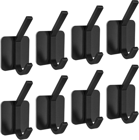 Adhesive Hooks - Stick Wall Hooks for Towel Robe Coat Bathroom,Bedroom,Kitchen - Black 4 Pack...