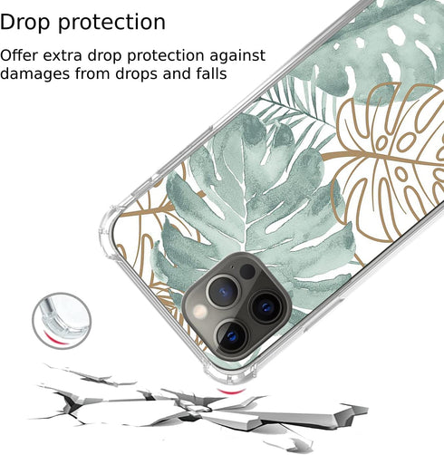 Green Gold Leaves Phone Case Compatible with iPhone 13 Pro Max,Tropical Monstera Leaves Plants Case for iPhone 13 Pro Max, Unique Trendy Design TP...