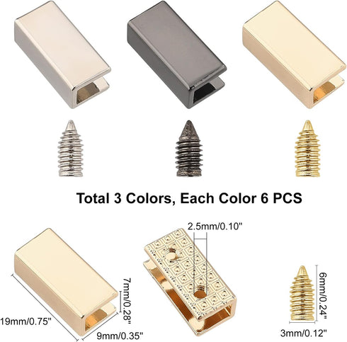 WADORN 18 Sets Metal Belt Tip with Screws, 0.75 Inch Wide Bag Decorative Buckles for Purse Webbing End Clip Clasps Leather Handle Strap End Cover ...