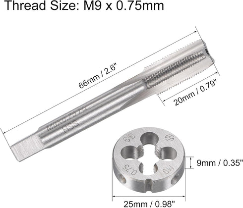 uxcell M9 x 0.75mm Metric Tap and Die Set, Machine Thread Screw Tap with Round Threading Die, Tap & Die Kit for Nut Screw Bolt Thread Repair...