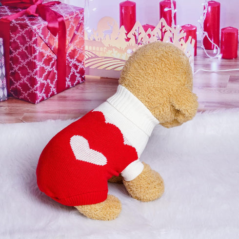 Pet Dog Knitted Sweaters Knitwear Turtleneck Pajamas Soft Winter Warm Puppy Valentine Clothing Christmas Clothes Heart Doggie Apparel for Cats Dog...