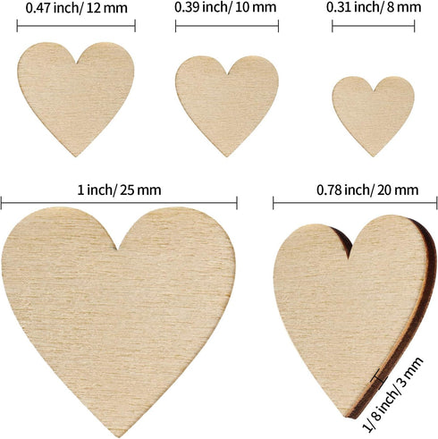 Blulu 500 Pieces Wood Heart Cutouts 0.3 inch/0.4 inch/0.5 inch/ 0.8 inch/1 inch Unfinished Wooden Slices Blank Heart Embellishments Ornaments for ...