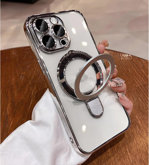Magnetic Invisible Stand for iPhone 15 Pro Max Case Compatible with MagSafe, Military-Grade Protection, with Camera Protector, Clear Scratch-Resis...