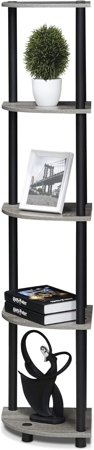 Furinno Turn-N-Tube 5 Tier Corner Display Rack Multipurpose Shelving Unit, 1-Pack, French Oak Grey/Black...