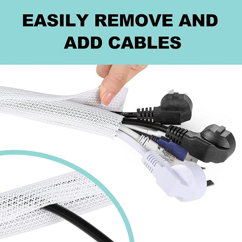 AGPTEK White Cable Sleeve Cover, 2 Pack 5ft - 1.8 inch Cord Management Wire Organizer Under Desk, Home Office Computer Wire Cover Hider Cord Prote...