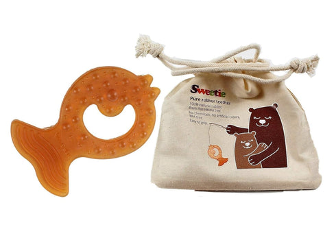 SWEETIE Pure Natural Rubber Teether Fish 100% Pure Natural Rubber Teether Soft and Natural, One Piece...