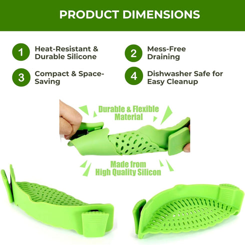 Performore Compact Universal Silicone Snap-On Pot Strainer | Heat-Resistant Clip-On Food Colander | BPA-Free Pasta, Vegetable & Soup Drainer | Dis...
