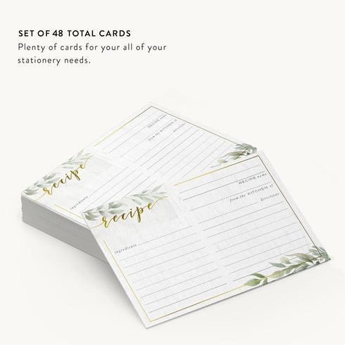 Dashleigh Farmhouse Greenery Recipe Cards with Gold Foil - 48 Double Sided 4x6 Cards - Sage Green Rustic Kitchen & Bridal Shower Gift...
