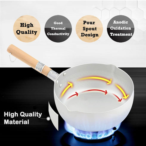 Nonstick Saucepan 1.7 Quart Japanese Yukihira Saucepan With Wooden Handle And Silicone Mixing Spoon,Multipurpose Pot, Aluminum Alloy, Silver (7.1 ...