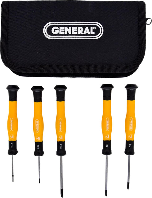 General Tools ESD5 5 Piece Precision Screwdriver Set with Insulated Handles for Use on Electrical Components - Black and Yellow...